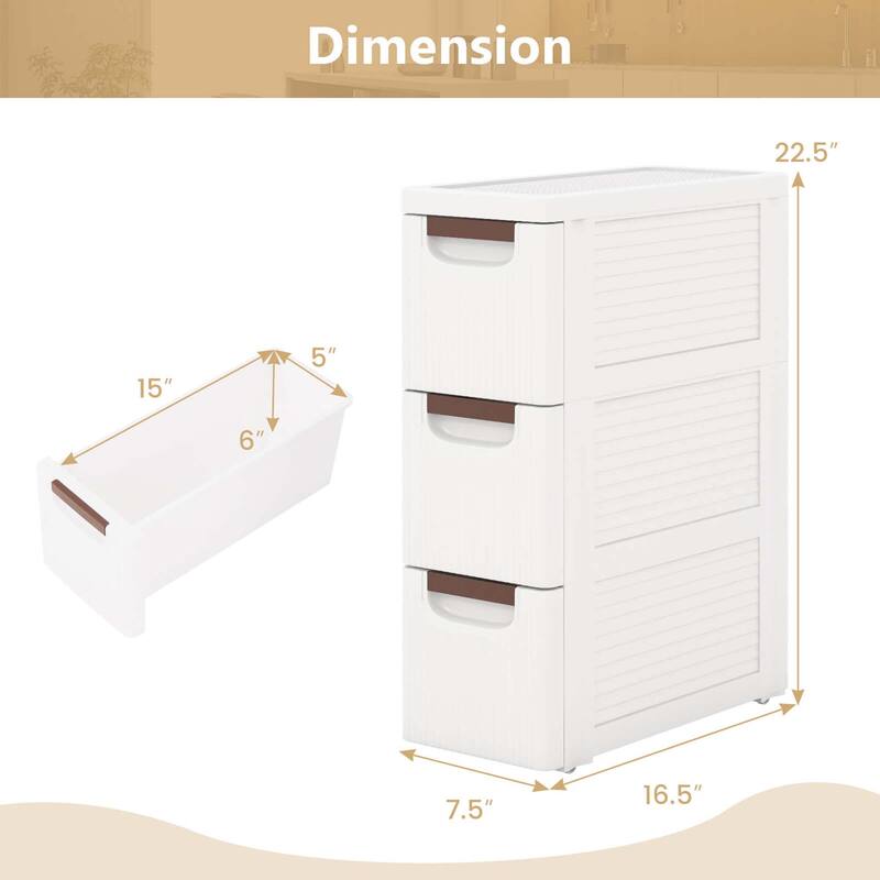 Costway 1 PCS 3-Drawer Narrow Rolling Storage Cabinet with Pull - See Details