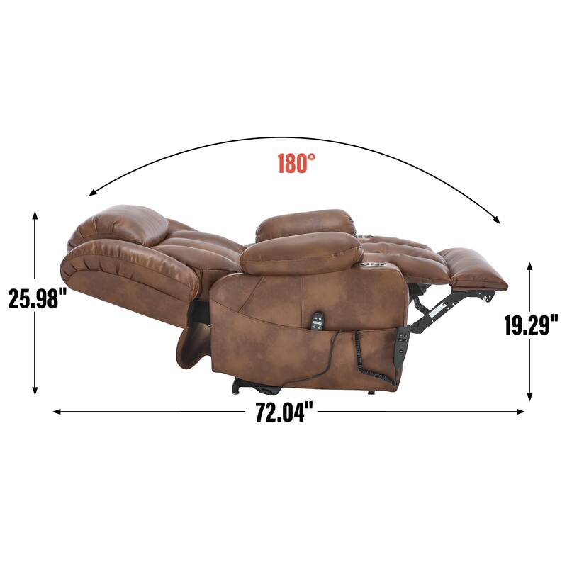 Dual Motor Power Lift Recliner Chair for Adults, Lay Flat Faux Leather Recliners w/Massage Heat, Cup Holders, Infinite Position