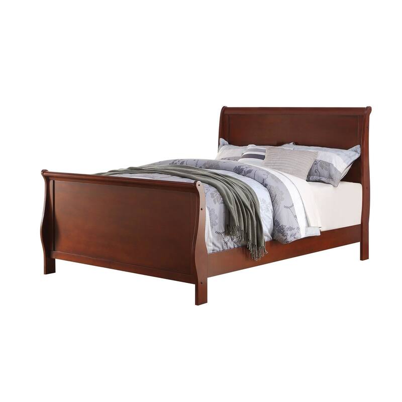 Twin Size Dark Cherry Sleigh Design Bedframe with Rubberwood and Plywood