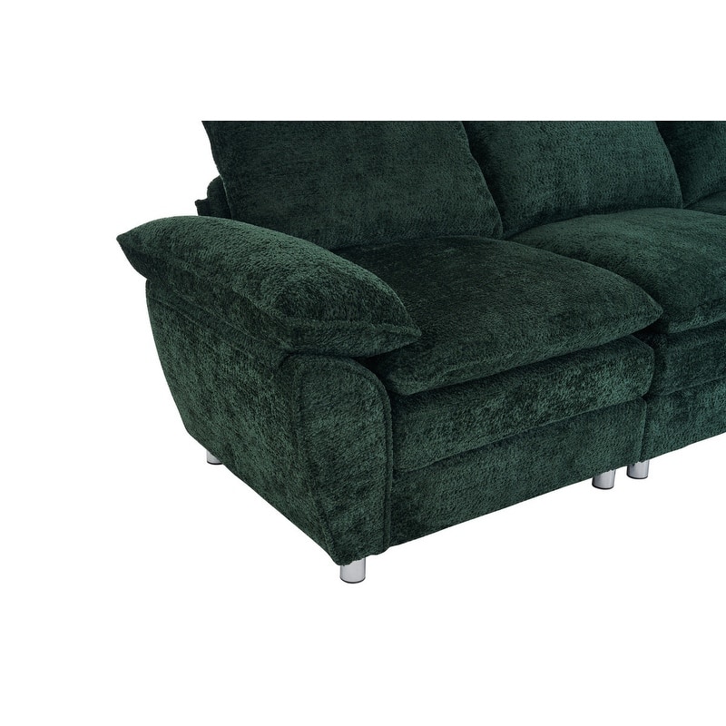 Modern Upholstered Living Room L Shaped Sofa,Comfy Sofa Couch with Ottoman and Pillow Arms