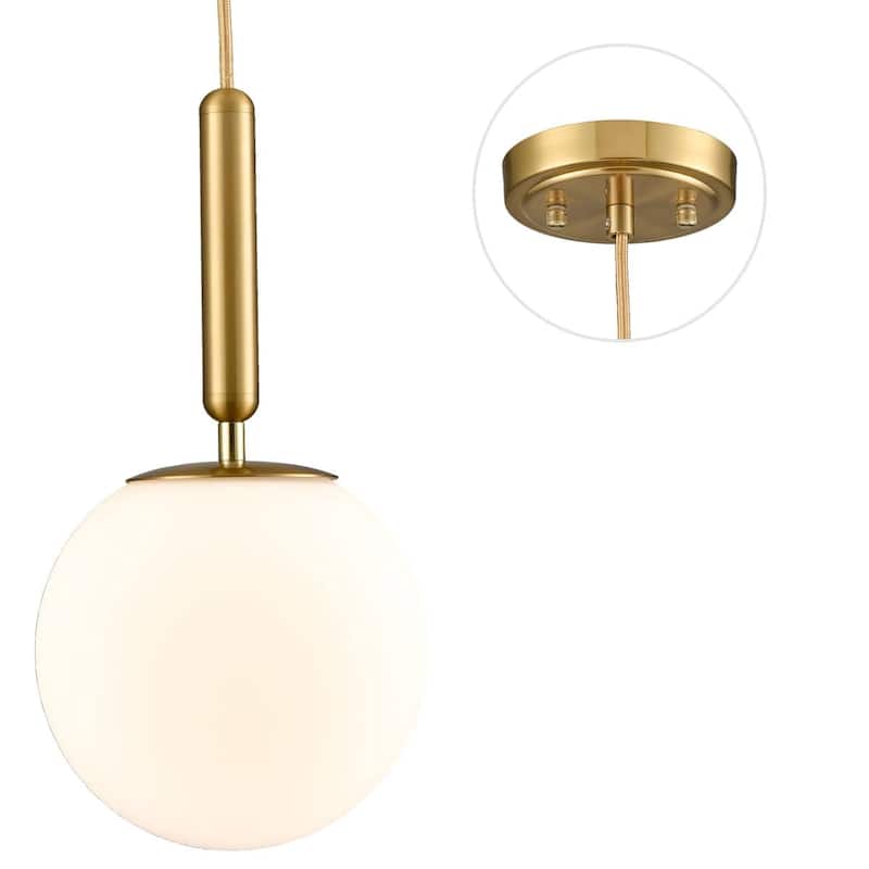 Padana Mid Century Modern Globe Pendant Light Opal Glass Hanging Light Fixture - N/A - Natural Brass