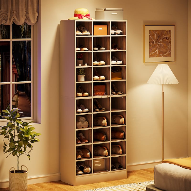 70.9 Inches Tall Wood Shoe Storage Cabinet with 30 Cubbies - 10-tier