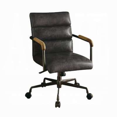 Antique Brown Leather Executive Office Chair with Padded Seat, Adjustable Height and Swivel Rolling Base