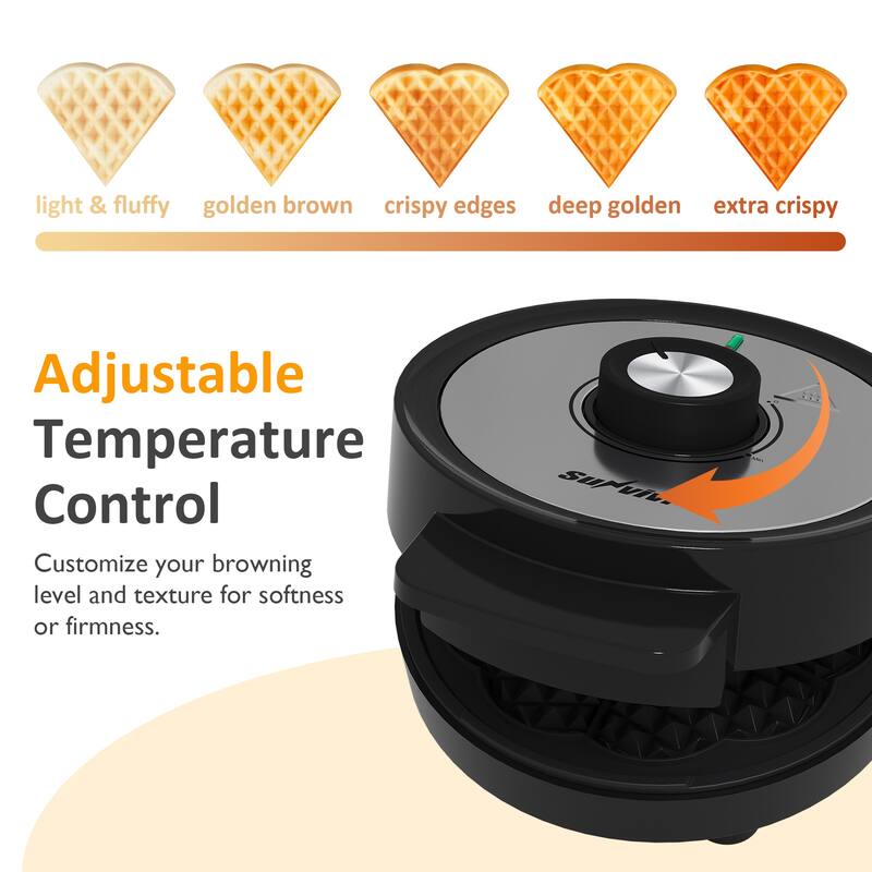 5 Heart-Shaped Waffle Maker with Adjustable Temp