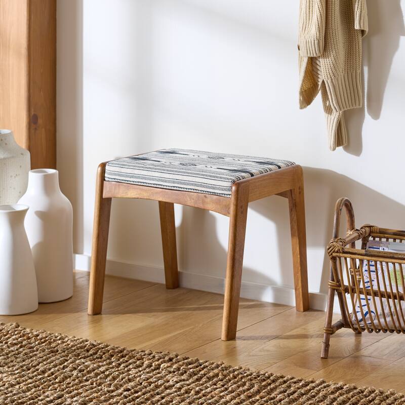 SAFAVIEH Home Ute Ottoman - Navy White/Natural
