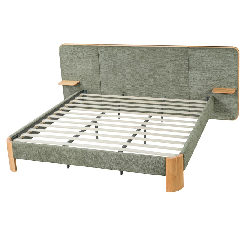 Christopher Knight Home - Modern Boucle Upholstered Platform Bed with Built-In Floating Shelves