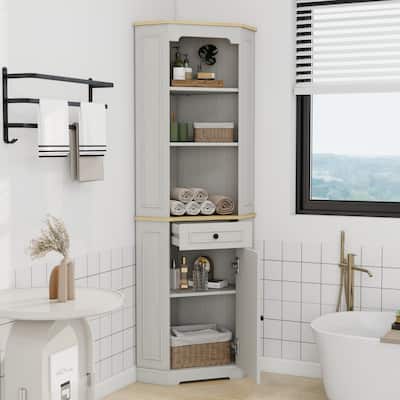 68" Farmhouse Corner Cabinet, Freestanding Storage with Door, Drawer & Adjustable Shelf for Kitchen, Living Room, Bathroom