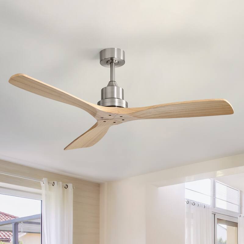 52''/60" Large Ceiling Fan without Lights, Remote Control and Reversible Motor Included, 3 Wood Blades - Silver With Burly Wood - 52 Inch