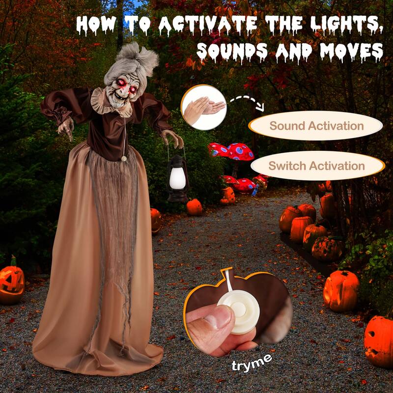 Costway Life-Size Halloween Animatronic Moving and Talking Old Lady - See Details
