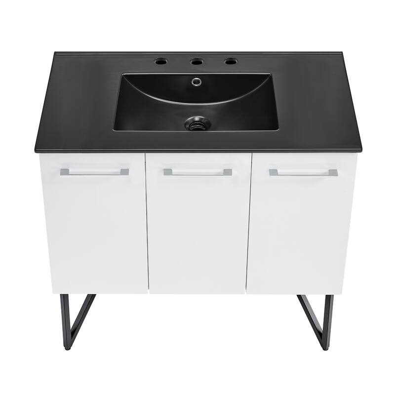 Annecy 36 In. White Bathroom Vanity With Black, 3-Hole Ceramic Sink Top