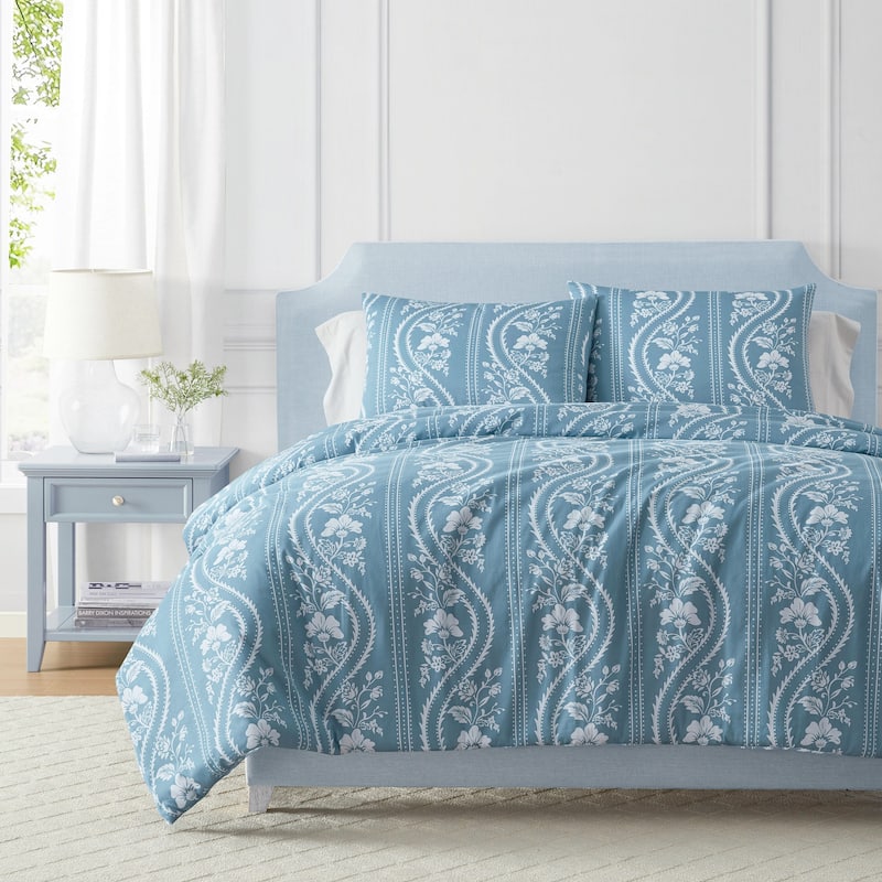Martha Stewart Sophia Stripe Blue Cotton Duvet Cover Set