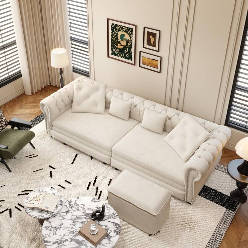 3-in-1 Pull-Out Convertible Sleeper Sofa Bed with Movable Ottoman