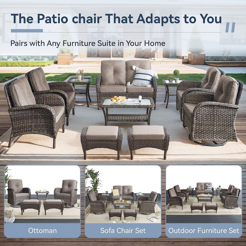 Gymojoy Patio Furniture Set Outdoor Wicker Swivel Glider Chairs Set