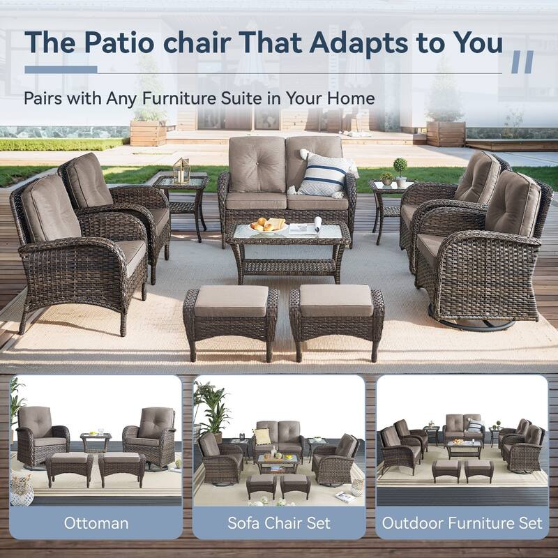 Gymojoy Patio Furniture Set Outdoor Wicker Swivel Glider Chairs Set
