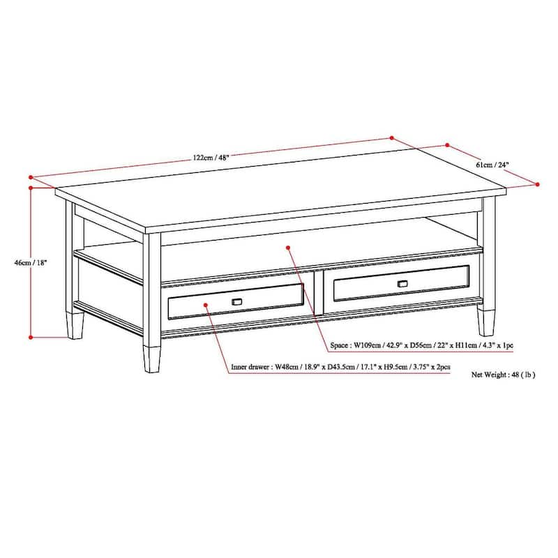 WYNDENHALL Norfolk Wood Transitional Coffee Table - 48 Inches wide