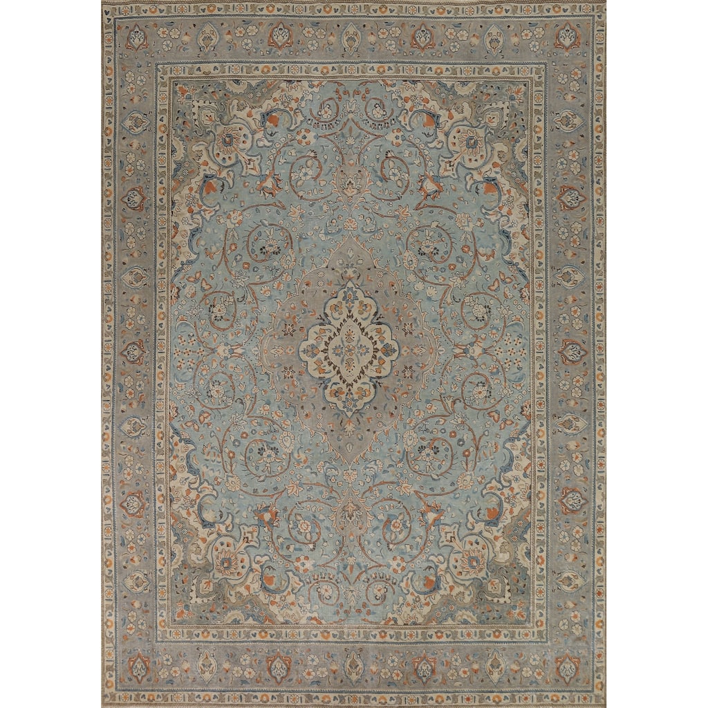 Light Blue Tabriz Persian Area Rug Traditional Handmade Wool Carpet - 8'6"x 12'10"