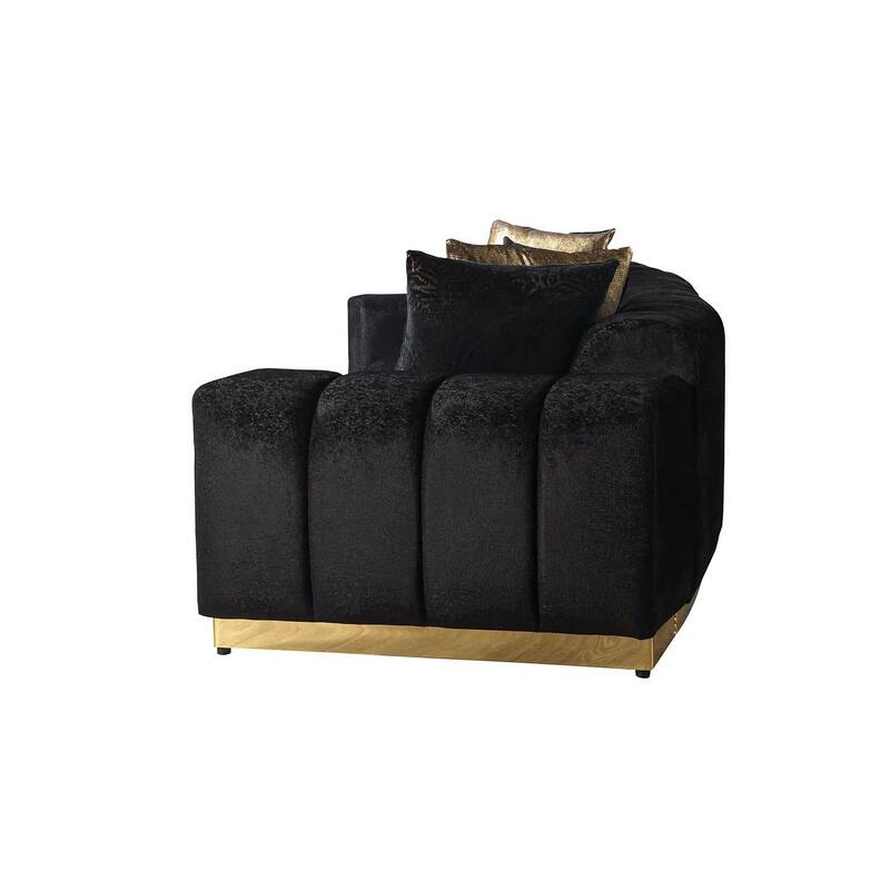 HomeRoots Black Velvet Modular Curved Two Piece Sectional With Toss Pillows