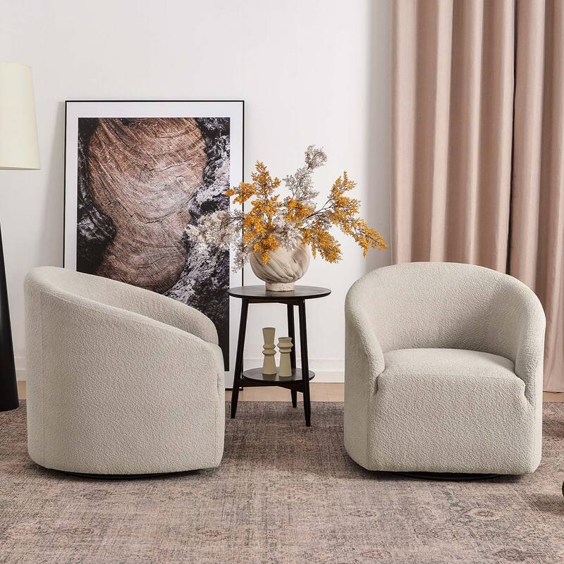 KINWELL 32"W Boucle Upholstered Swivel Barrel Armchair (Set of 2)