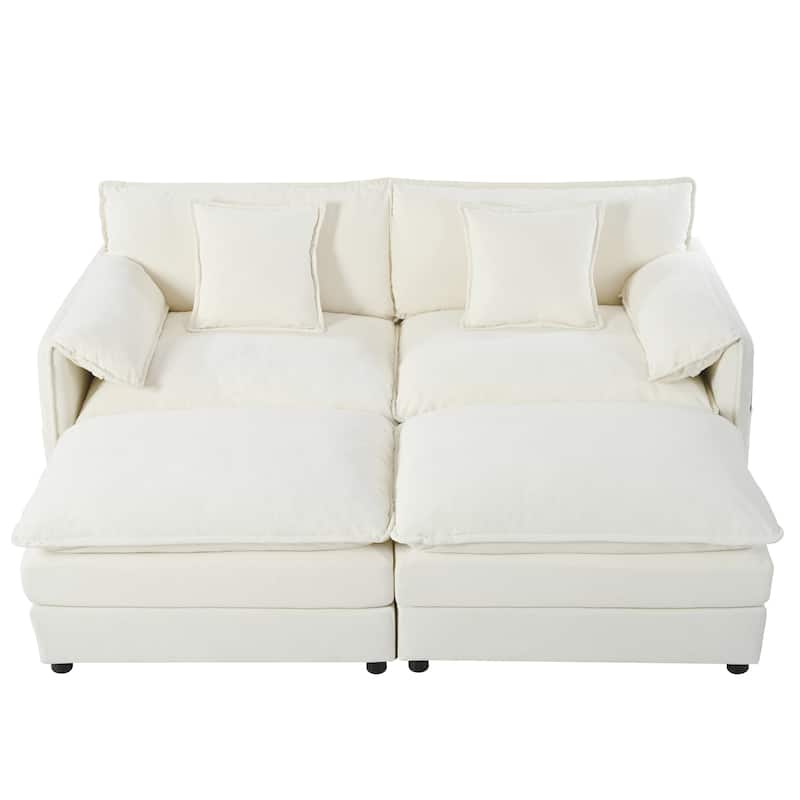 75.59" Chenille Upholstered 2-Seater Sleeper Modular Sectional Sofa with Double-Layer Cushions, DIY Combination