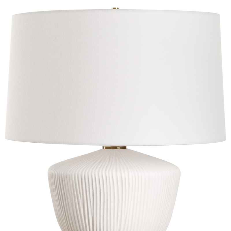 Vertical Ribbed Ceramic Table Lamp with Drum Shade - 23.5" - White