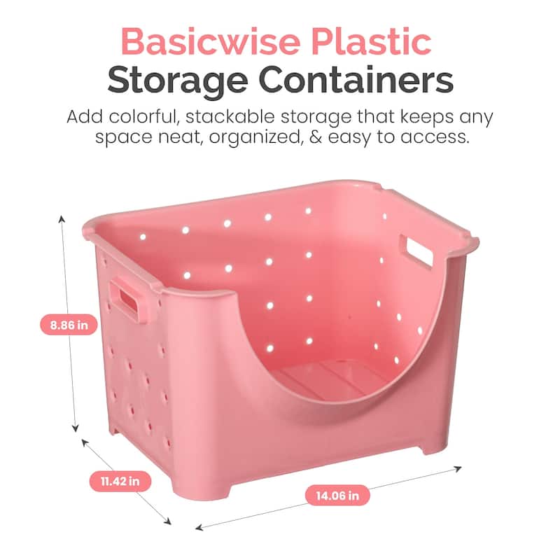 Basicwise Plastic Stackable Storage Containers