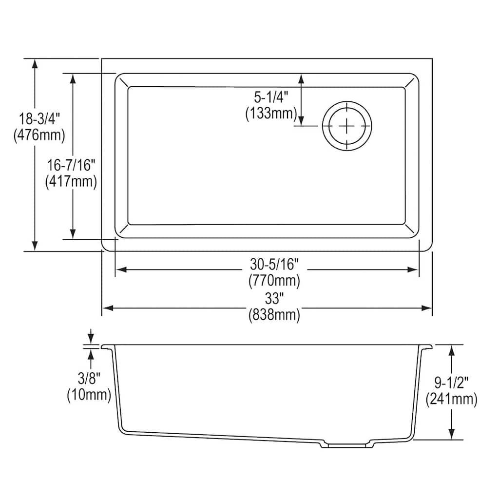 Elkay Quartz Classic 33" x 18-3/4" x 9-1/2" Single Bowl Undermount Sink, Graphite 