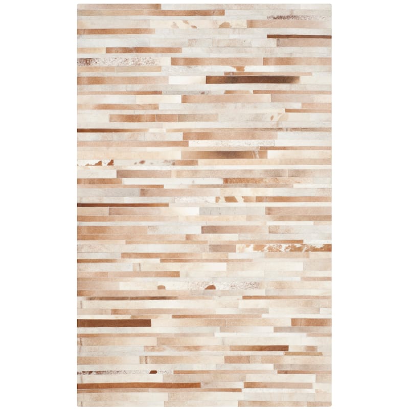 SAFAVIEH Handmade Studio Leather Tennille Modern Leather Rug - 6' Square - Tan/Ivory