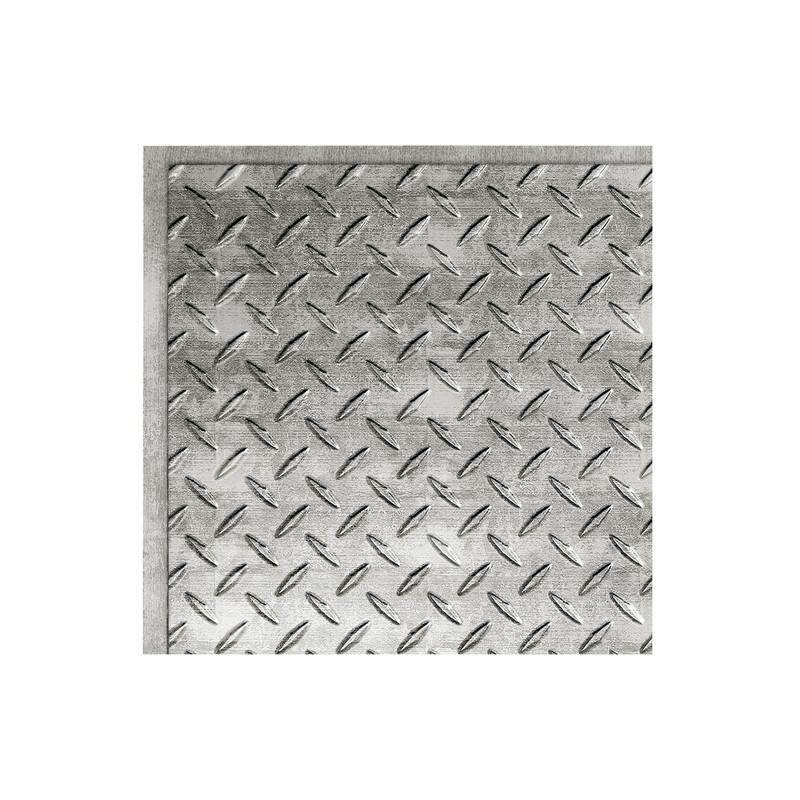 FASÄDE Diamond Plate Revealed Edge Decorative Vinyl 2ft x 2ft Lay in Ceiling Panel in Crosshatch Silver (5 Pack) - 12in x 12in Sample - Crosshatch Silver