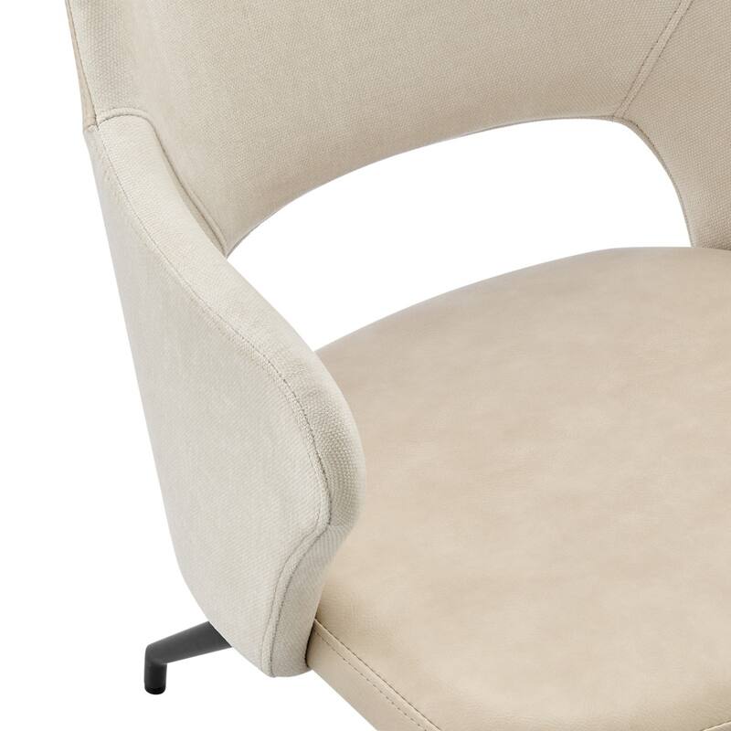 HomeRoots Beige and Black Upholstered Fabric And Faux Leather Open Back Dining Arm Chair - 20.87' X '33.27' X '24.81
