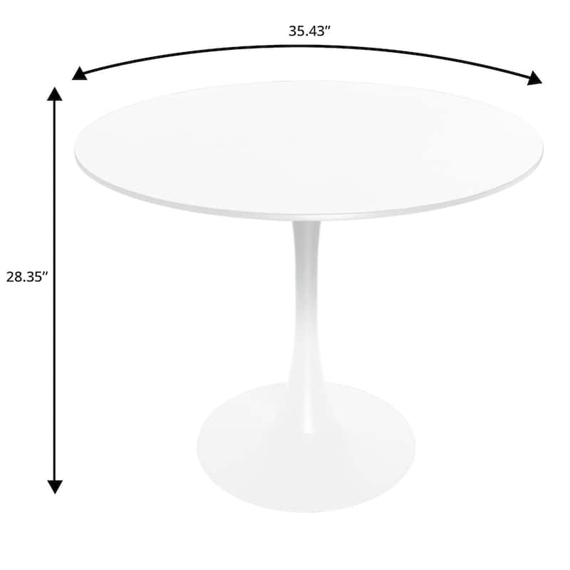 Bristol 35 Inch Mid Century Modern Round Dining Table, Wood Top & Glossy Iron Pedestal Base for Kitchen & Dining Room