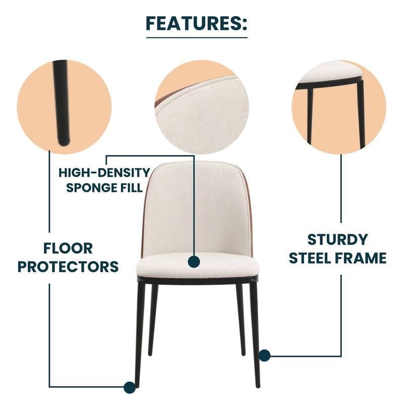 Dining Chair with Upholstered Seat Side Chair with MDF Wood Frame in Steel Set of 4