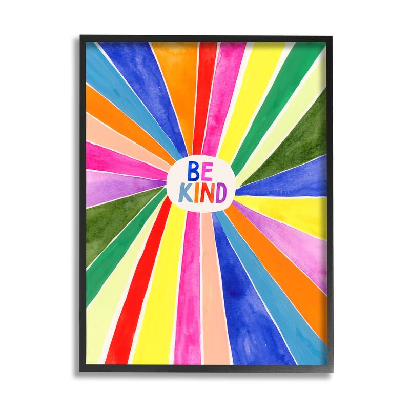 Stupell Be Kind Phrase Rainbow Stripe Burst Framed Wall Art - 24 x 30 - Black