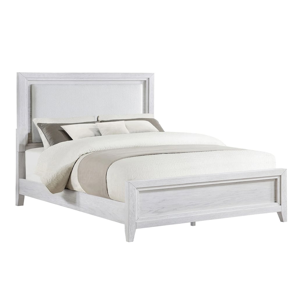 Upholstered LED Panel Bed in Distressed White