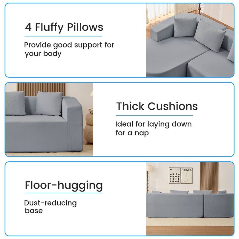 Mixoy 98 inch Chenille L Shape Sectional Sofa with Curved Chaise,Modern Cloud 3 Seater Sofa Couch