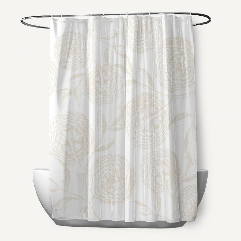 71 x 74-inch Antique Flowers Floral Print Shower Curtain - White