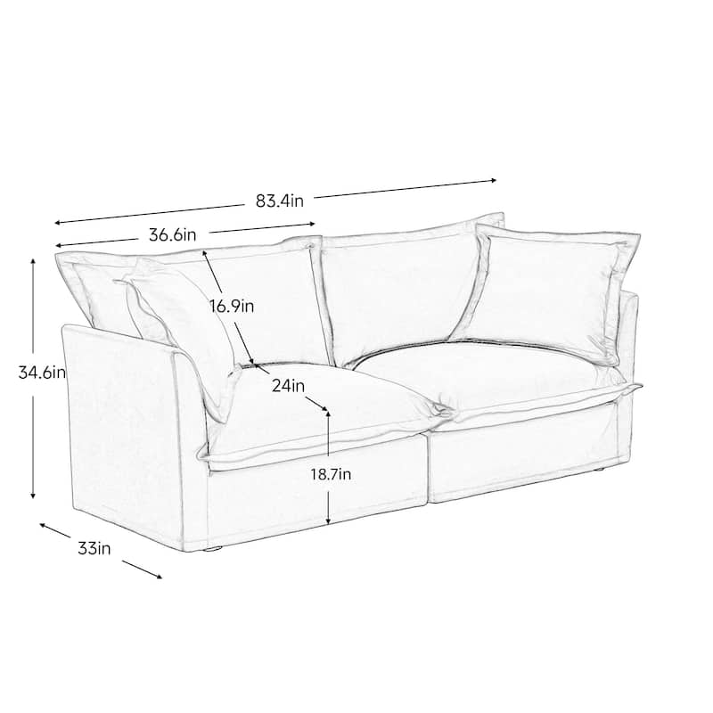 83.4" Chenille Modular 3-Seat Sofa with Removable Washable Covers, 300lb Capacity
