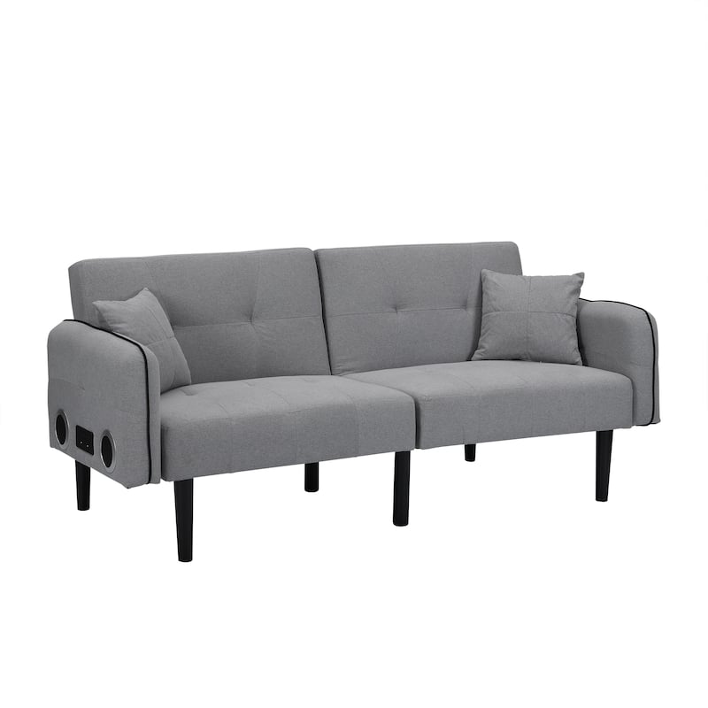 Convertible Sofa Bed with Wireless Audio Transmission, Linen Lounge Sofa Bed with 2 Speakers, Love Seat Couches