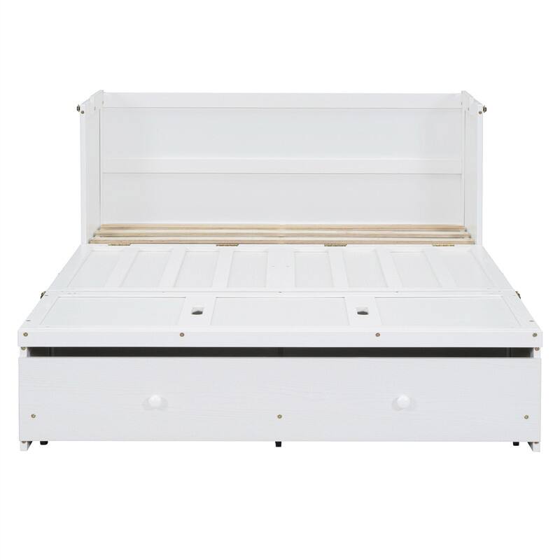 Full/Queen Size Murphy Bed Wall Bed with a Large Storage Drawer and USB Port, Solid Wood Murphy Cabinet Bed, Space Saving Design