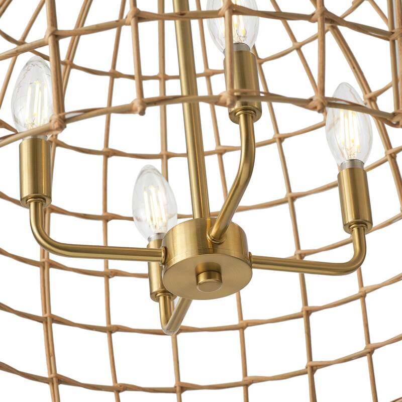 4-Light Hand-Woven Rattan Pendant Light for Kitchen Island Dining Room Hallway