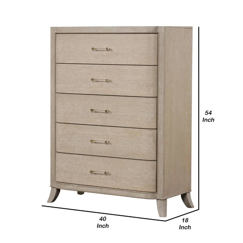 Fea Tall Dresser Chest, 5 Drawers, Natural Light Oak Brown, Acrylic Handles