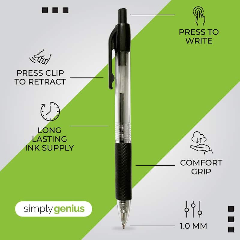 Paper Junkie 200-Pack Retractable Black Pens for Schools, Notebooks, Smooth Writing Ball Point Pens with Comfort Grip, Black Ink