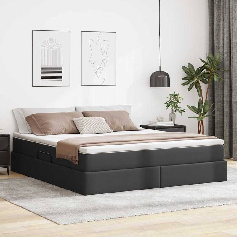 vidaXL Storage Bed with Mattress in Faux Leather - Black (3)