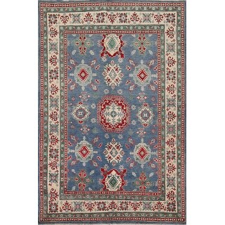 Blue Geometric Kazak Rug Handmade Traditional Bedroom Wool Carpet - 5'7 ...