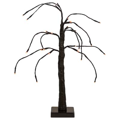 Pre-Lit Weeping Halloween Twig Tree - 24" - Black - LED Orange Lights