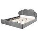 preview thumbnail 7 of 13, Queen Size Upholstered Platform Bed with Padded Cloud Style Headboard, Soft Fabric Frame with Slats