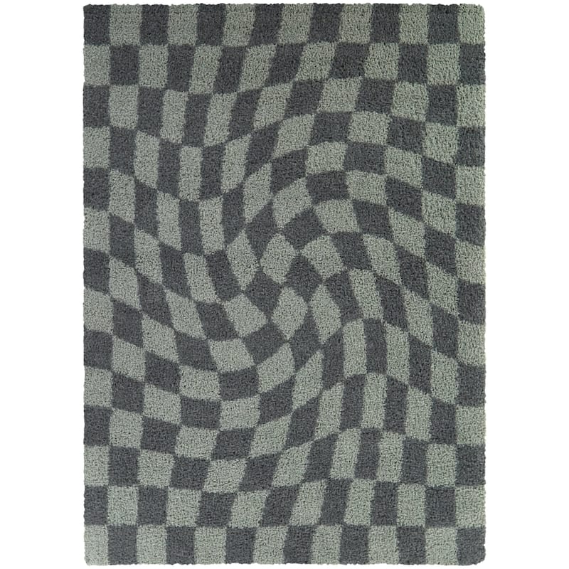 Luther Abstract Checkered Modern Shag Area Rug