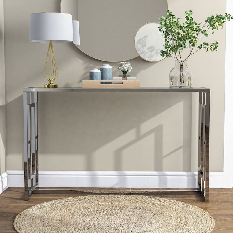Glitterati Glam Chrome 48-inch Waterfall Glass Sofa Table by Furniture of America - Chrome