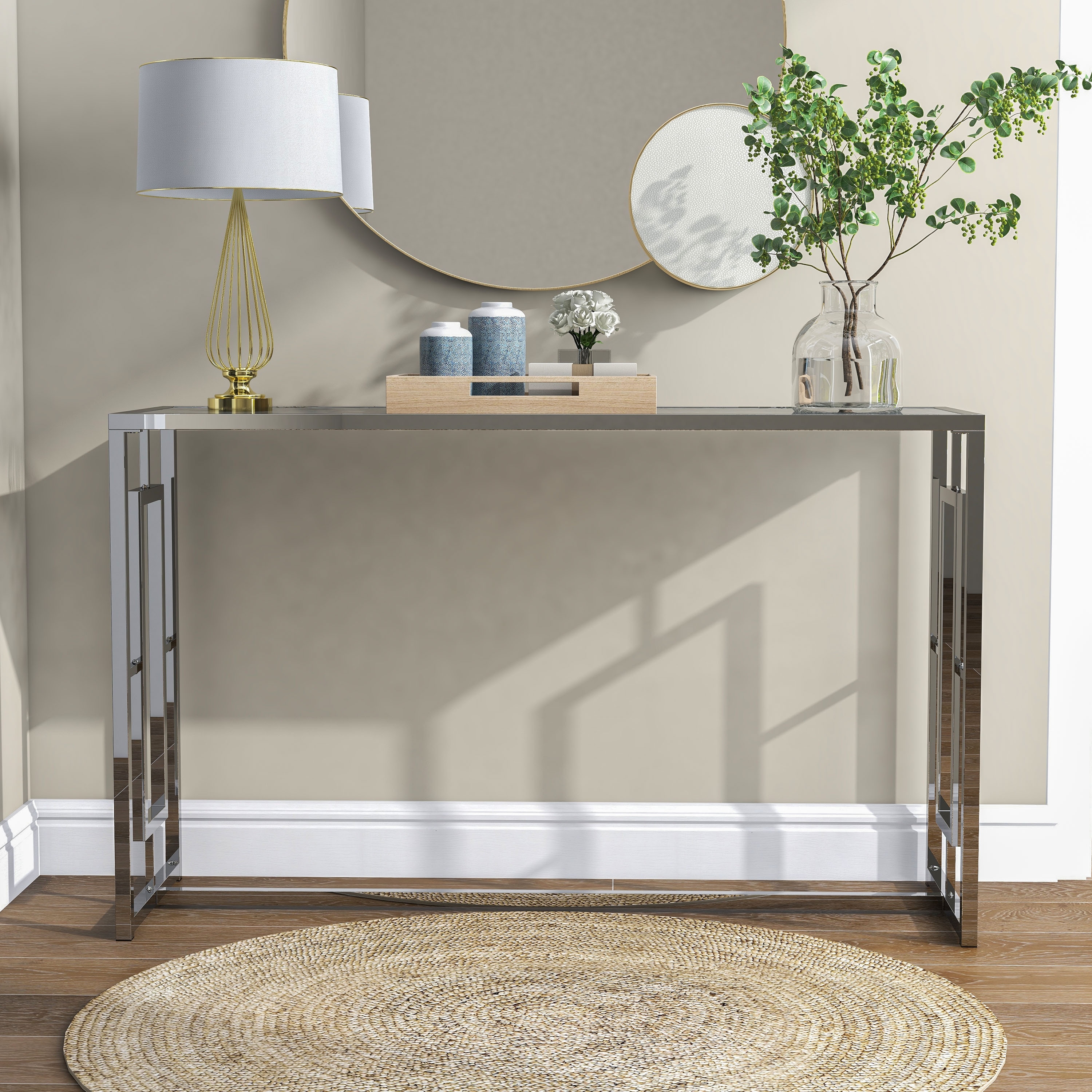 Furniture of America Glitterati Glam Chrome 48-inch Waterfall Glass Sofa Table