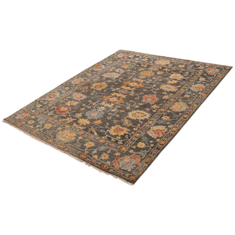 ECARPETGALLERY Hand-knotted Modern Oushak Dark Grey Wool Rug - 7'11 x 9'11