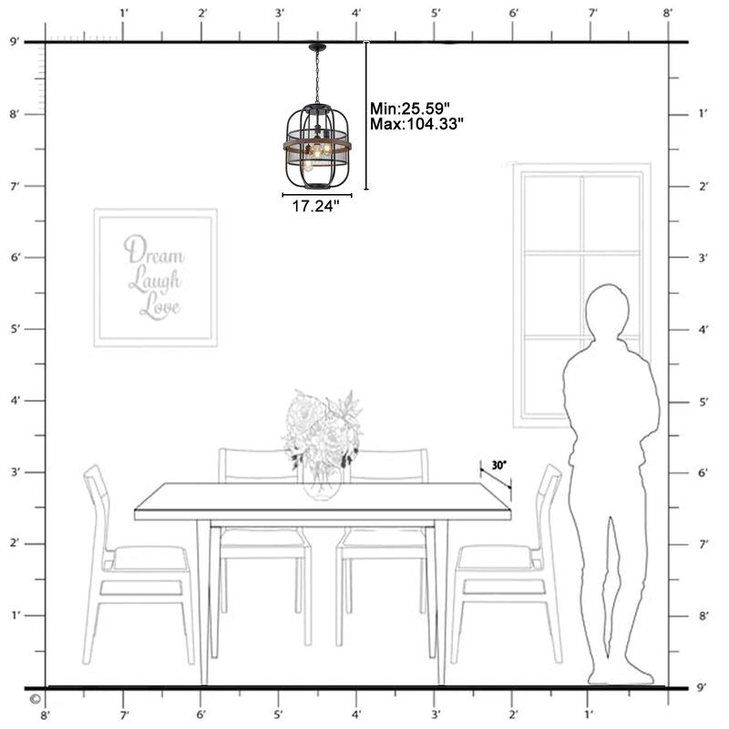 4-Light Industrial Farmhouse Black Lantern Mesh Pendant Chandelier - Dia.17.24-in